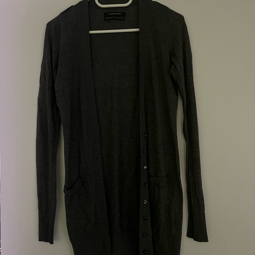 Grey Long Cardigan Sweater with Relaxed Fit